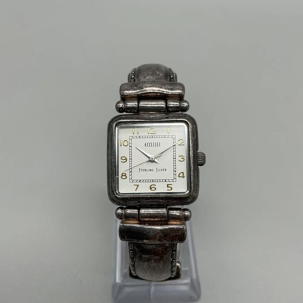 Ecclissi Womens Watch 25mm Sterling Silver White Dial Leather New Battery